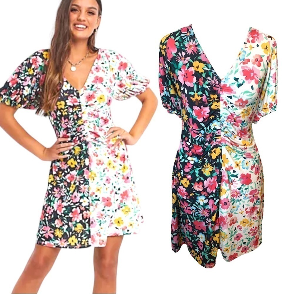 ASOS Petite Size 2 Contrast Floral Print Mini Dress Keyhole Back